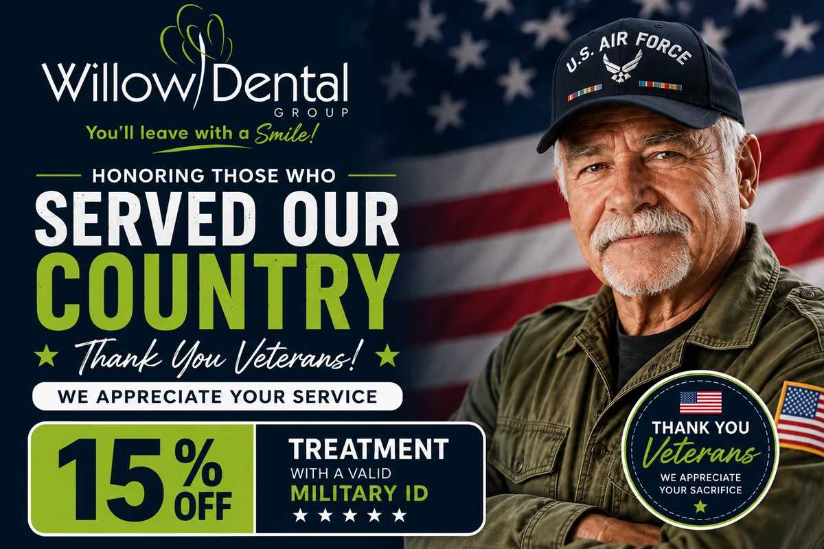 Willow Dental Group veteran special — 15% off treatment with a valid military ID